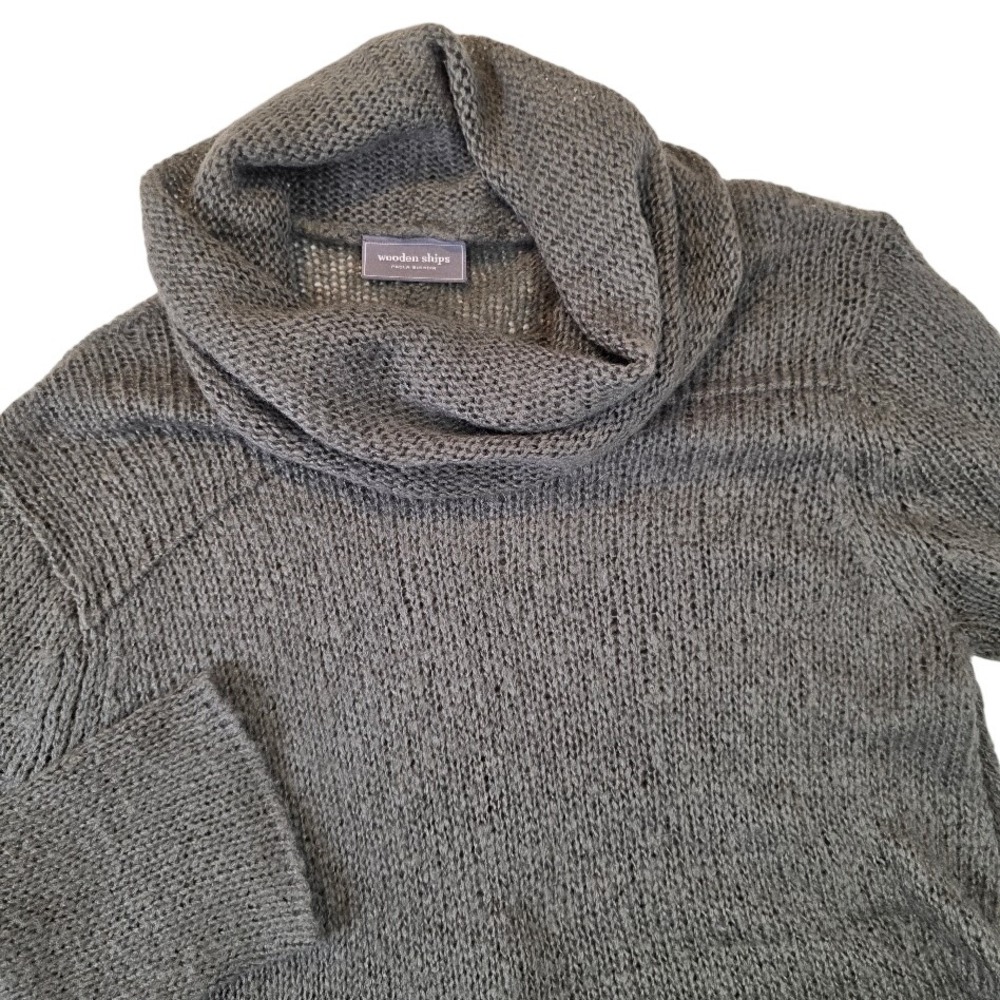 Wooden Ships Womens OS Cowl Neck Sweater Grey Mohair Wool Sharkbite Hem